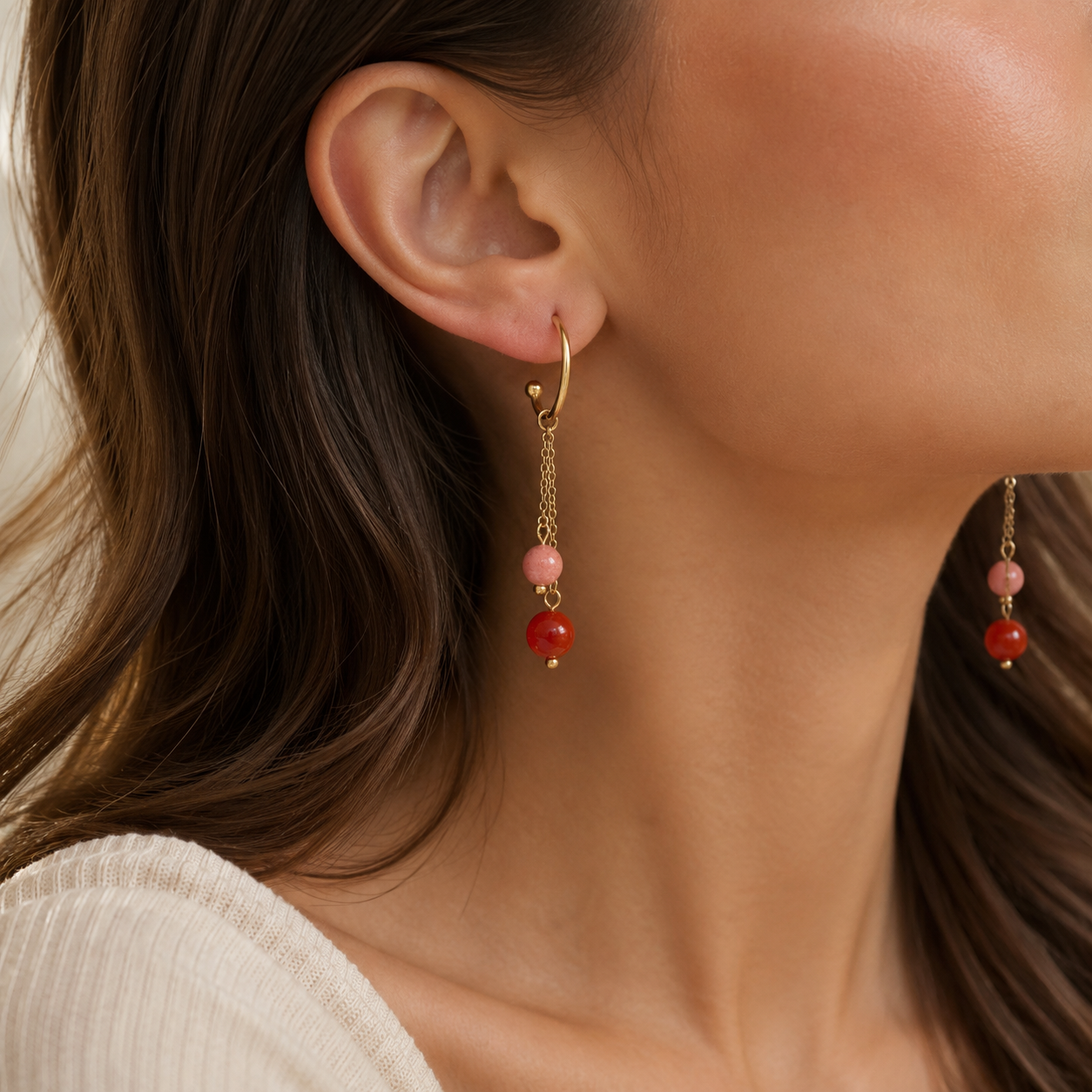 18K Gold-Plated Stainless Steel Nature Stone extension stack earrings