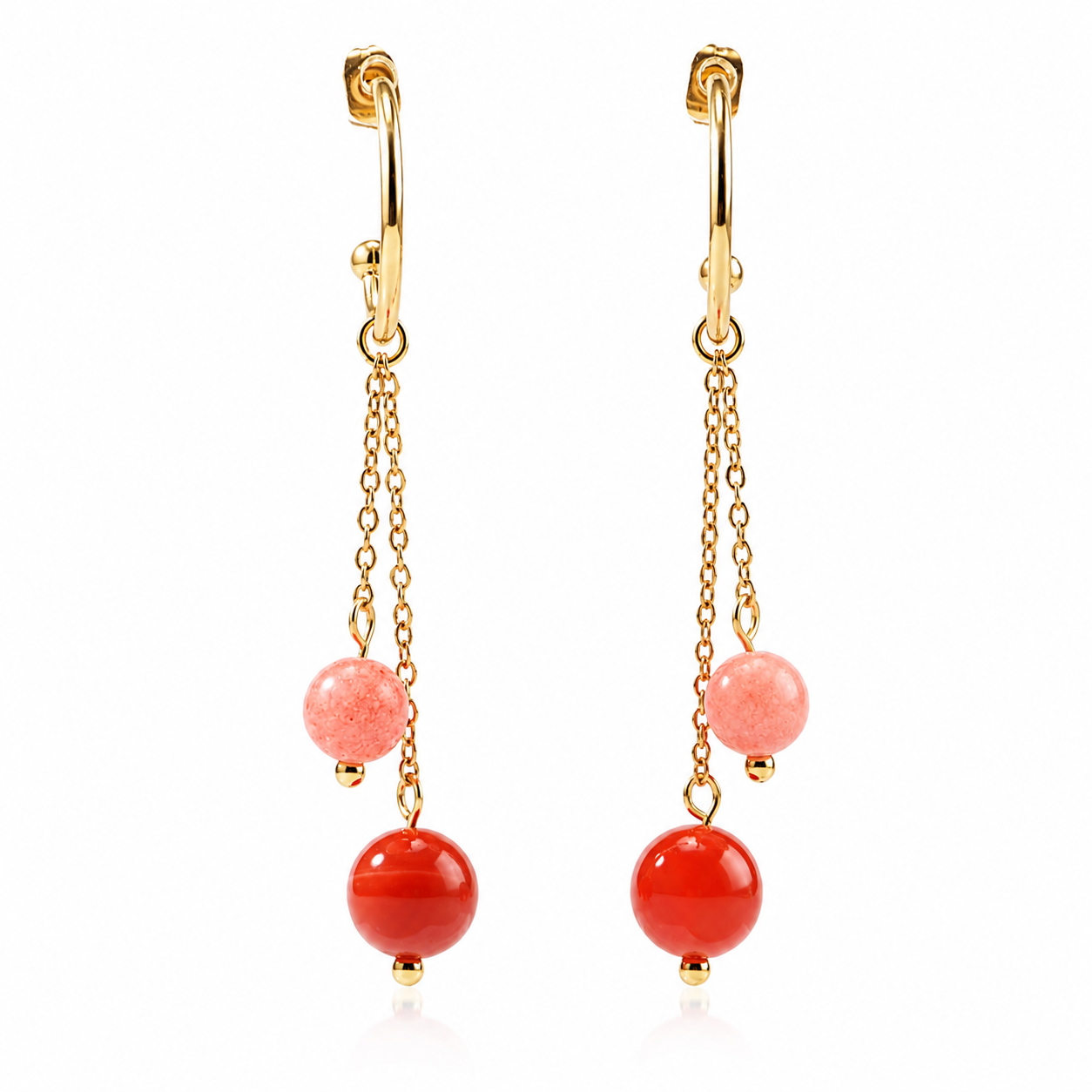 18K Gold-Plated Stainless Steel Nature Stone extension stack earrings