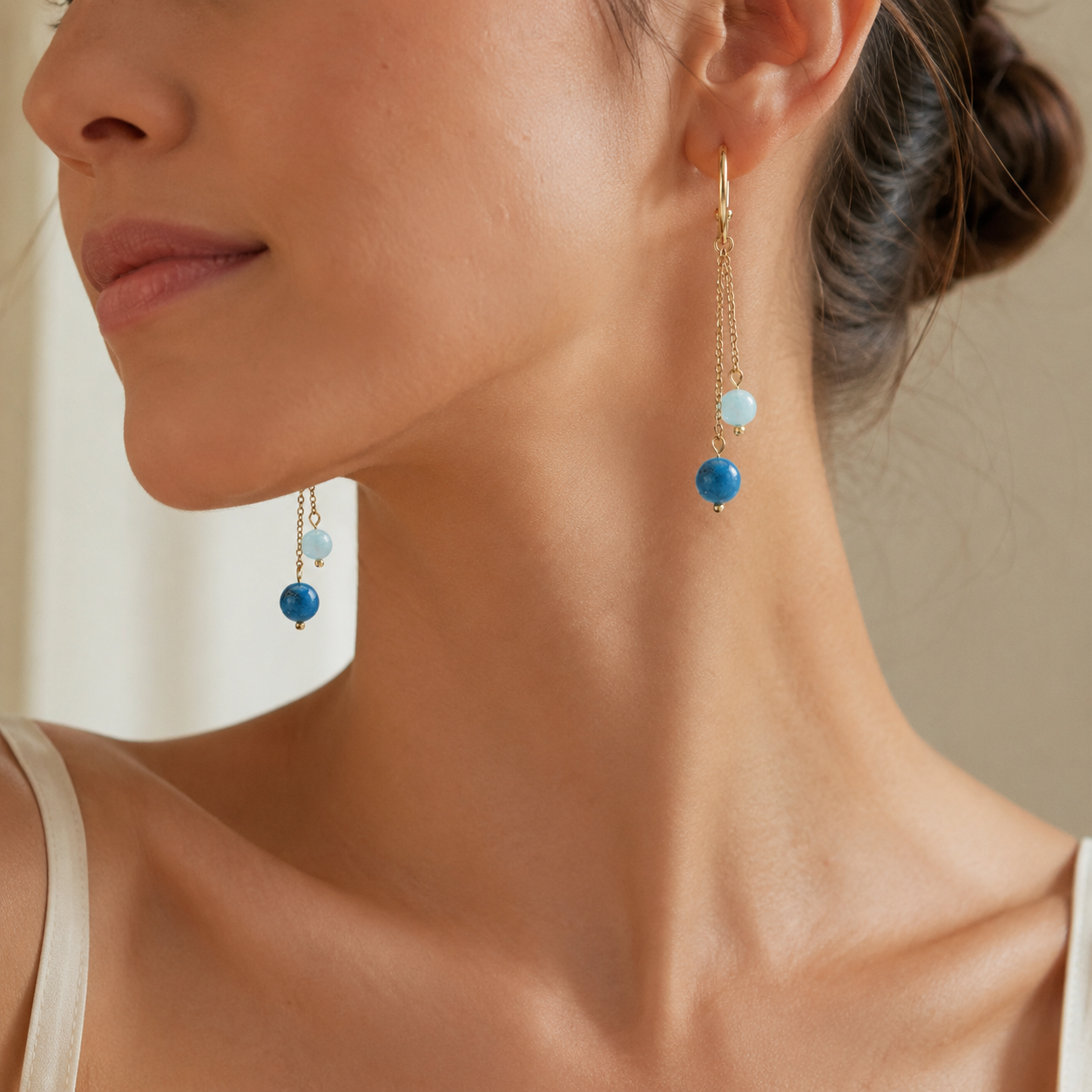 18K Gold-Plated Stainless Steel Nature Stone extension stack earrings