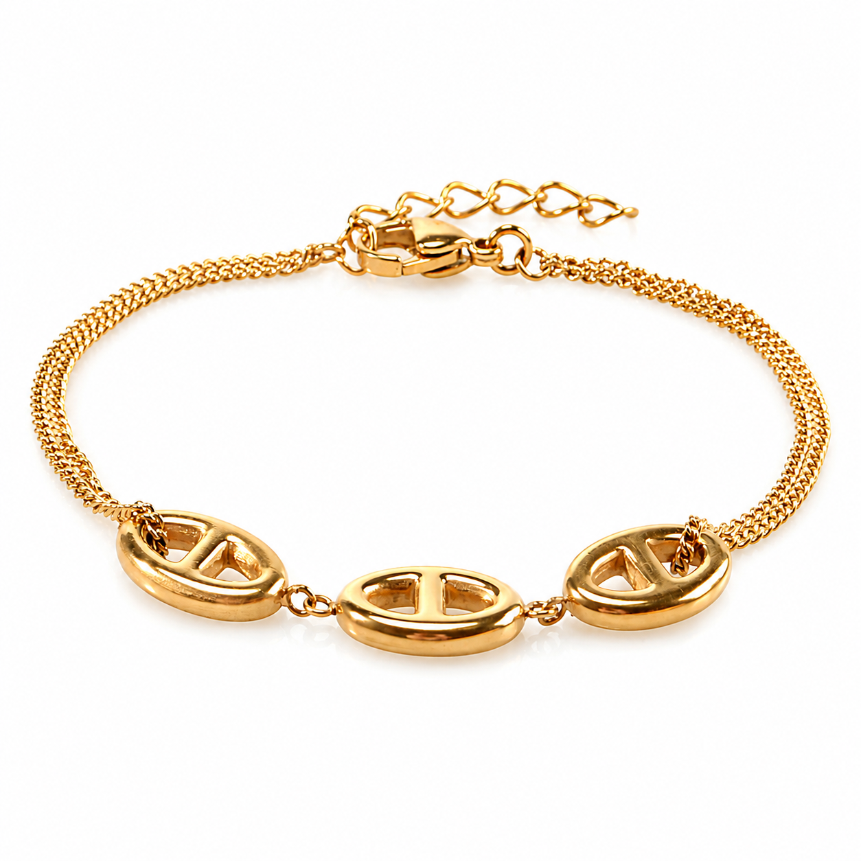 18K Gold Plated Stainless Steel Double Chain Oval Link Bracelet for Women Stainless Steel 18K Gold-Plated Knot Bracelet Waterproof and hypoallergenic