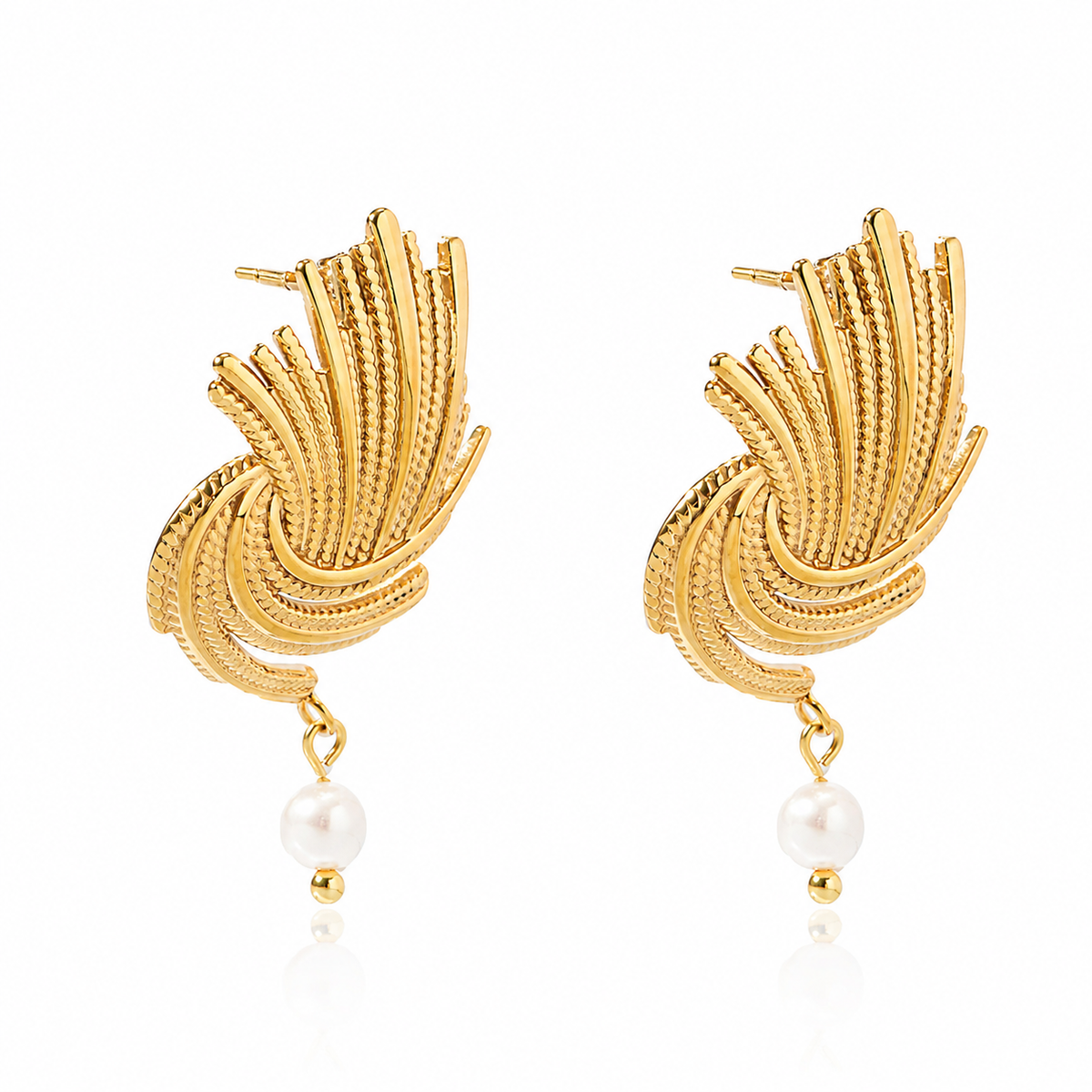Stainless Steel 18K Gold-Plated Shell Pearl Textured Drop Earring Waterproof and Hypoallergenic