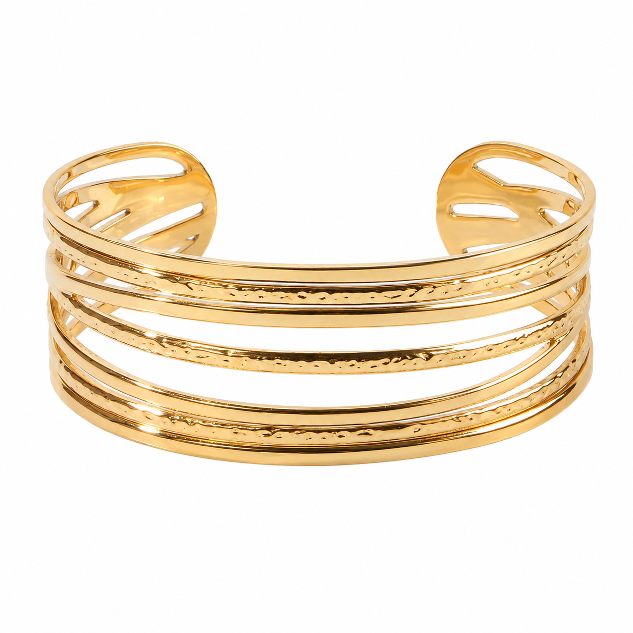 Waterproof Hypoallergenic 18K Gold Plated Stainless Steel Layered Cuff Bracelet Bangle