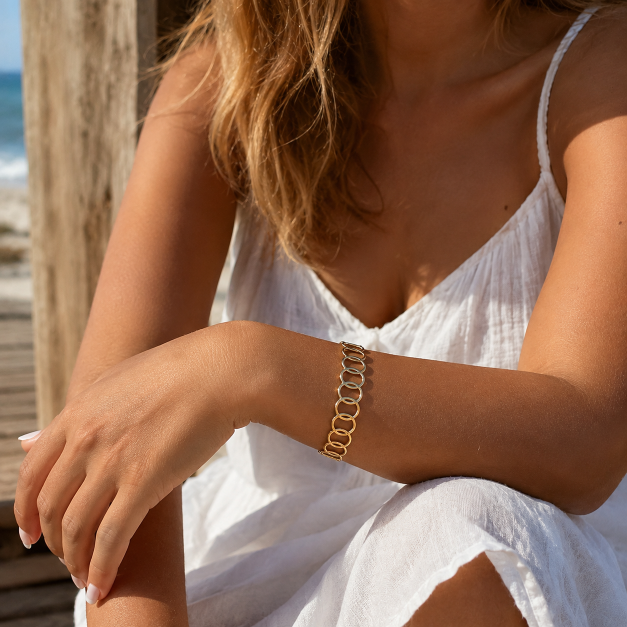 18K Gold Plated Stainless Steel Oval Link Cuff Bracelet Bangle – Waterproof, Tarnish-Resistant & Hypoallergenic