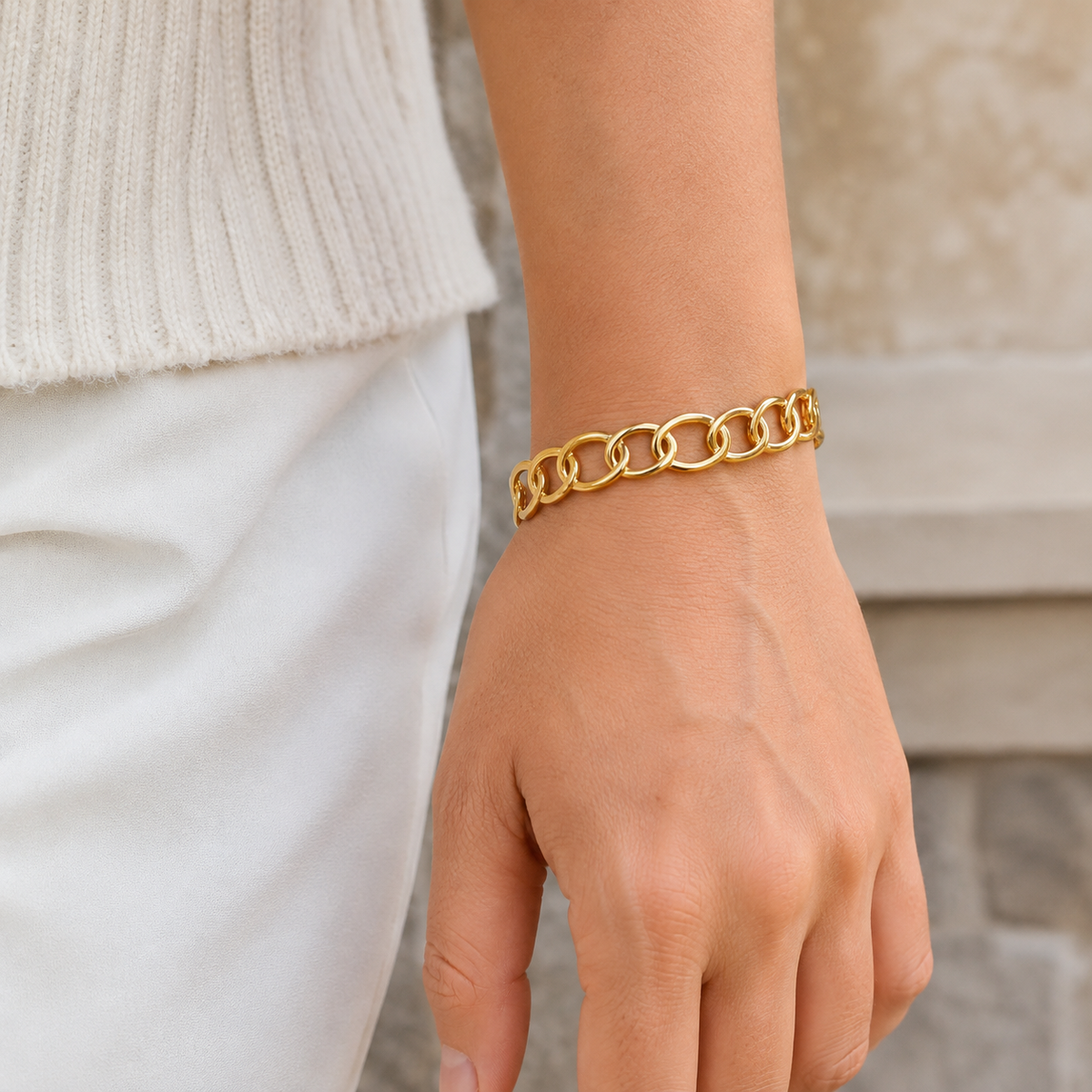 Waterproof 18K Gold Plated Stainless Steel Open Cuff Link Bracelet – Tarnish Resistant & Hypoallergenic