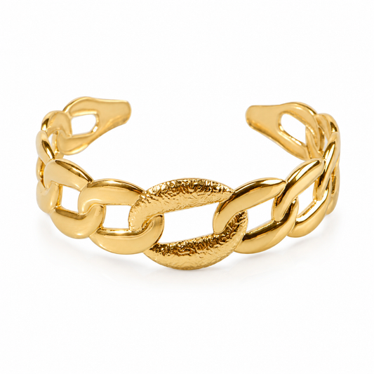 Waterproof Gold Chain Cuff Bangles for Women – 18K Gold Plated Stainless Steel, Hypoallergenic & Fade Resistant Everyday Jewelry