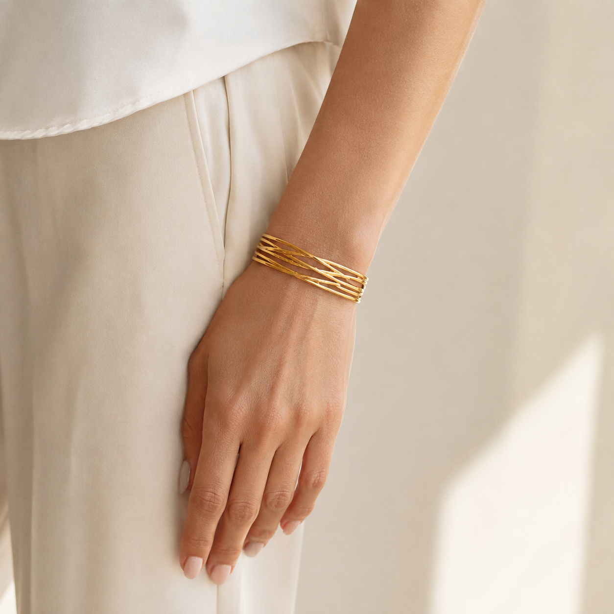 18K Gold Plated Wavy Cuff Bracelet | Waterproof, Fade Resistant & Hypoallergenic Stainless Steel Bangle