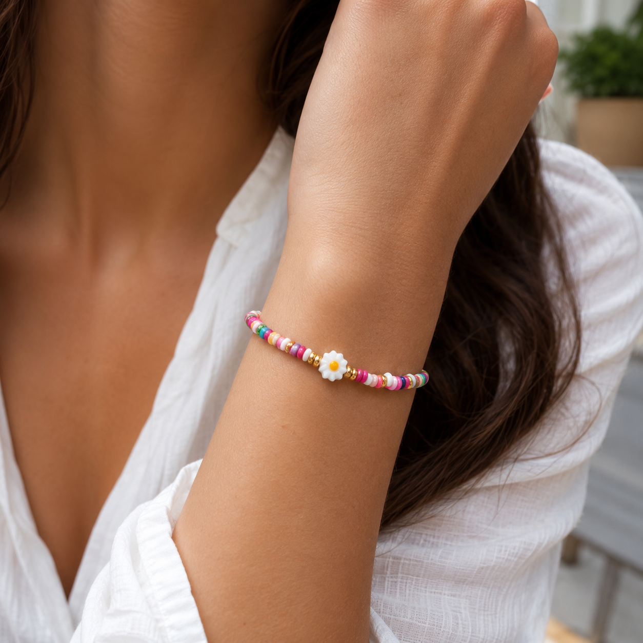 Stainless Steel Shell Beads Handmade Flower  Bracelet