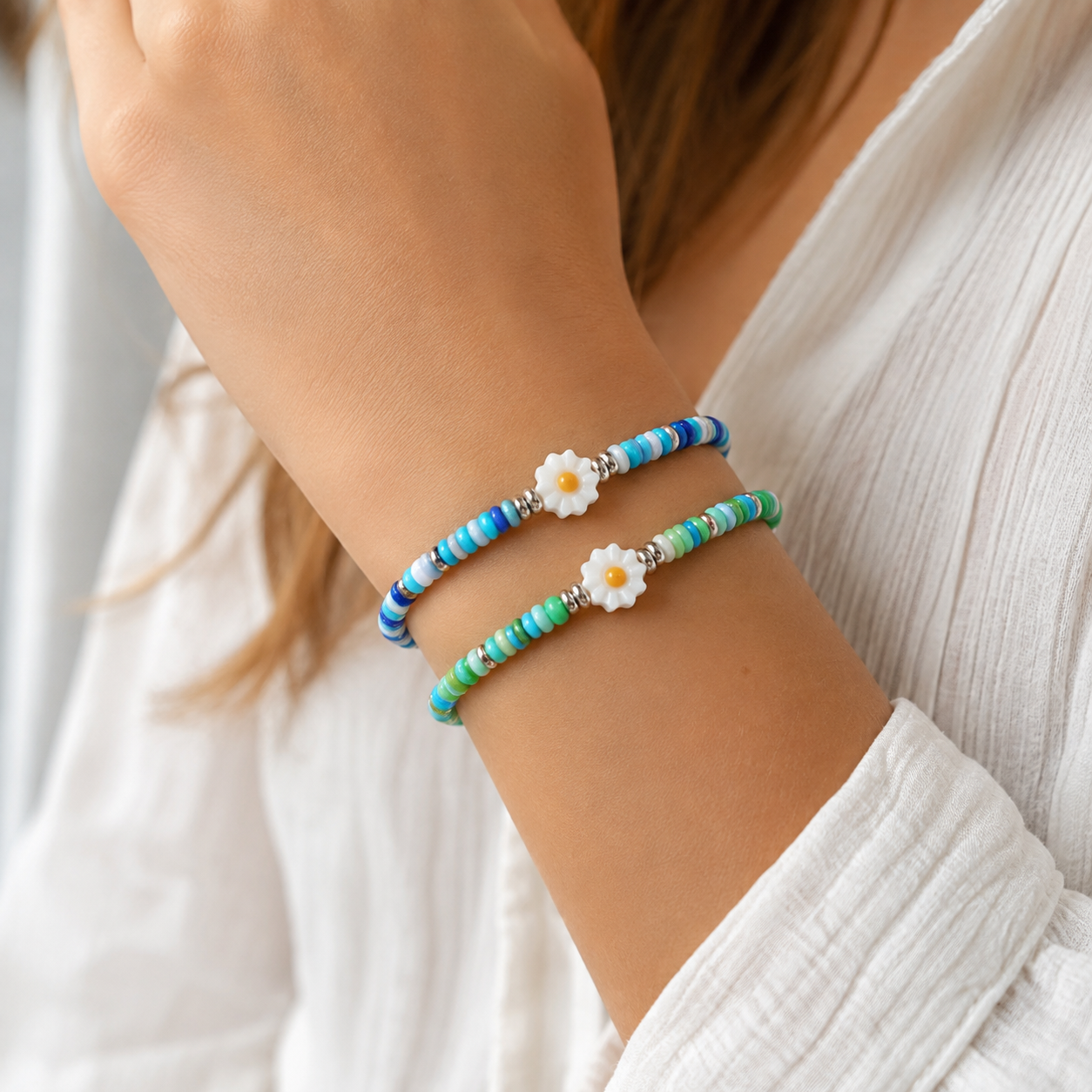 Stainless Steel Shell Beads Handmade Flower  Bracelet