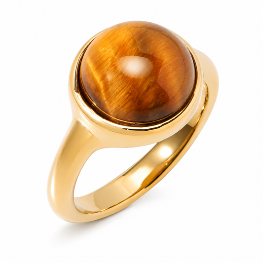 Women's Fine Jewelry Stainless Steel 18K Gold-Plated Natural Stone Ring Waterproof and Hypoallergenic