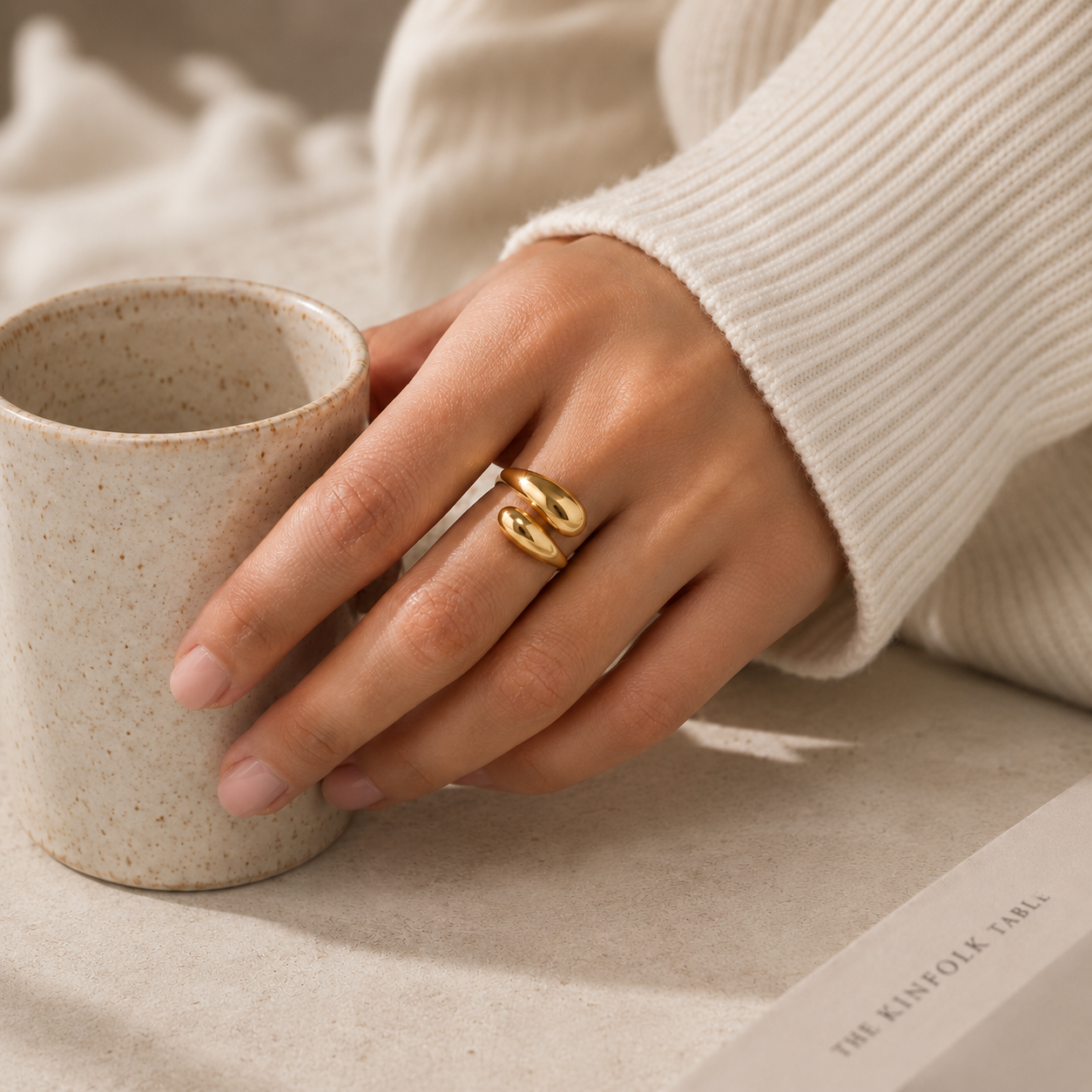 Women Jewelry Stainless Steel 18K Gold-Plated Twisted Chunky Ring