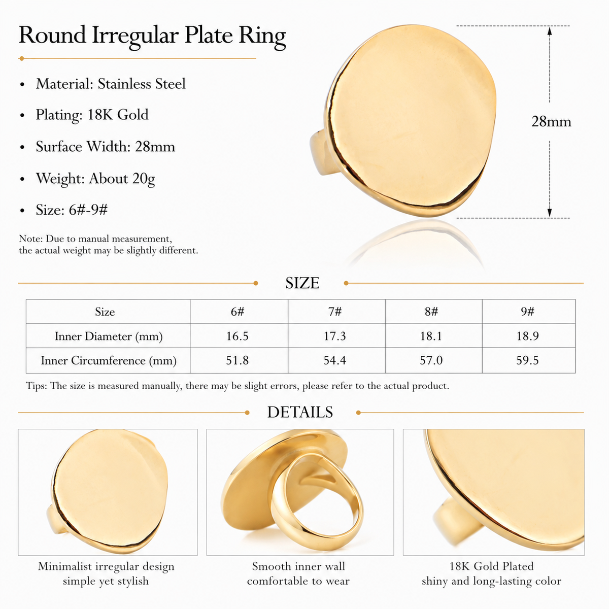 Stainless Steel Plating 18K Gold Chunky Ring For Women Jewelry