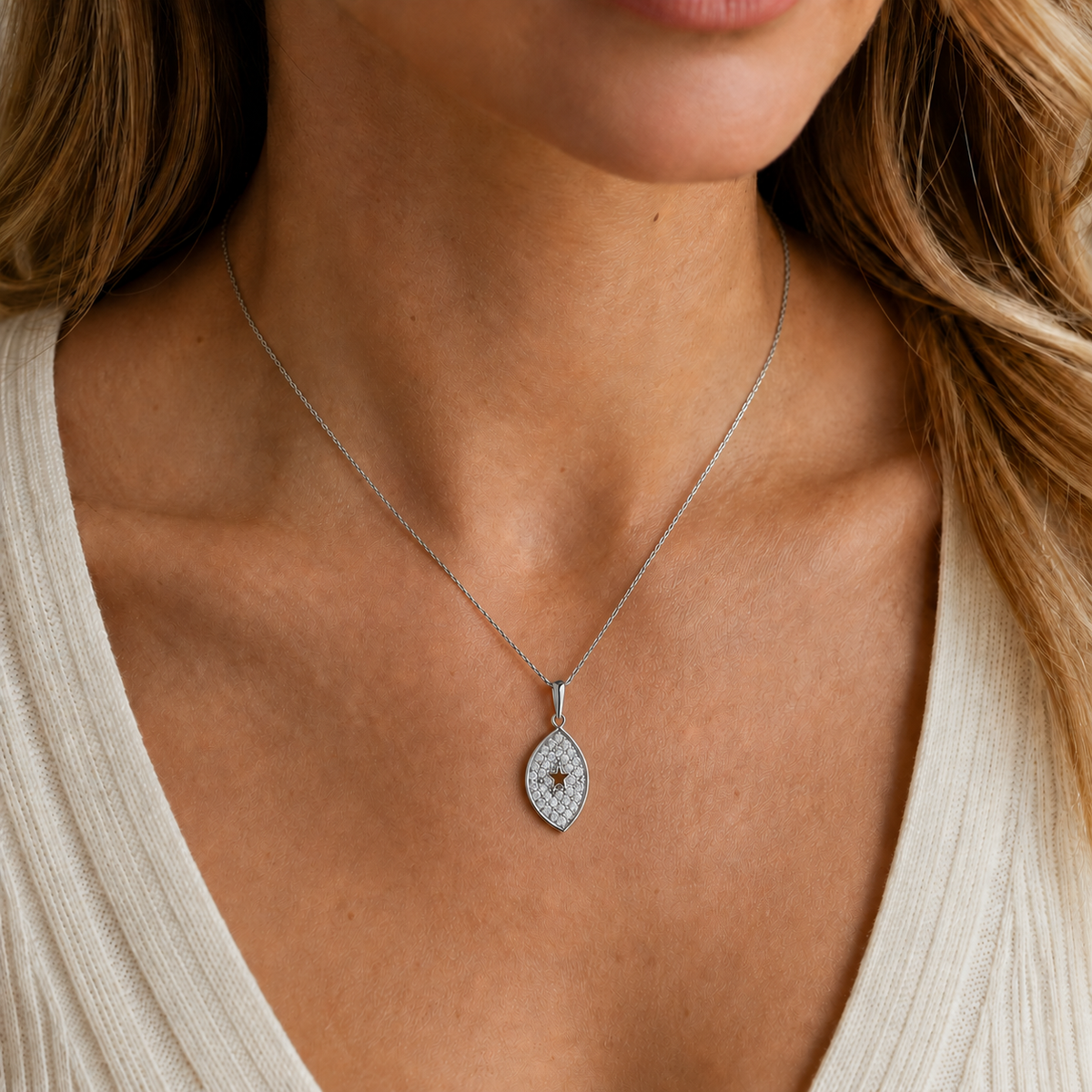 925 Sterling Silver Cubic Zirconia Moon & Star Two-Piece Pendant Necklace