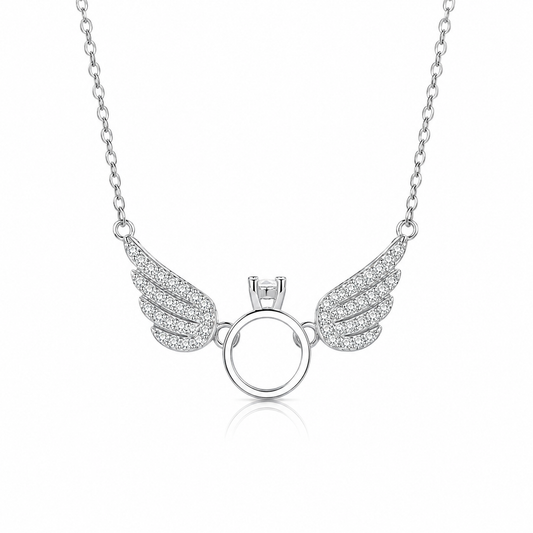 925 Sterling Silver CZ Angel Wing Necklace – Movable Wings Pendant for Women