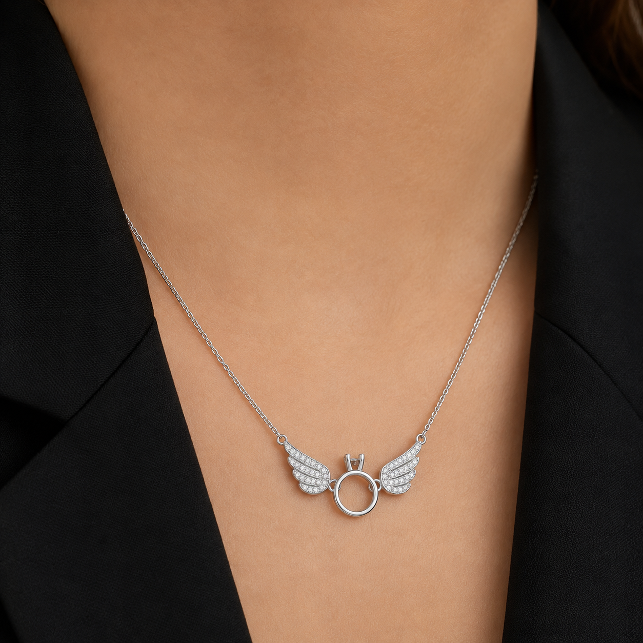 925 Sterling Silver CZ Angel Wing Necklace – Movable Wings Pendant for Women