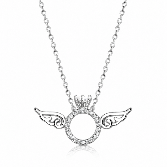 Sparkling CZ Angel Wing Necklace – 925 Sterling Silver Gift for Her