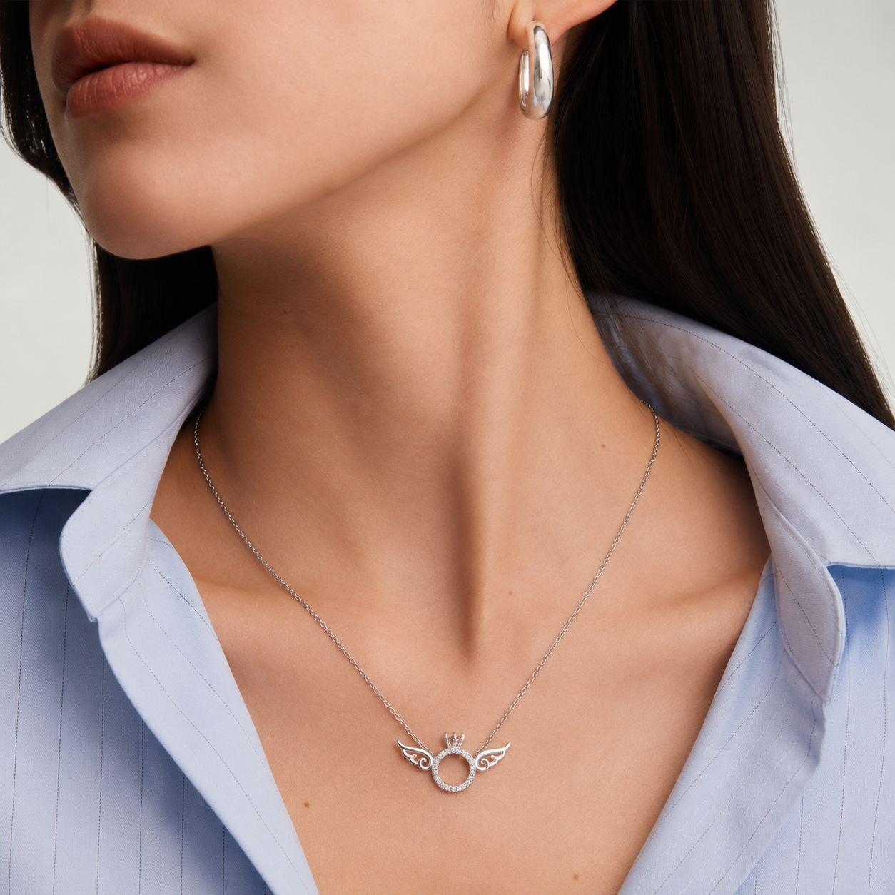 Sparkling CZ Angel Wing Necklace – 925 Sterling Silver Gift for Her