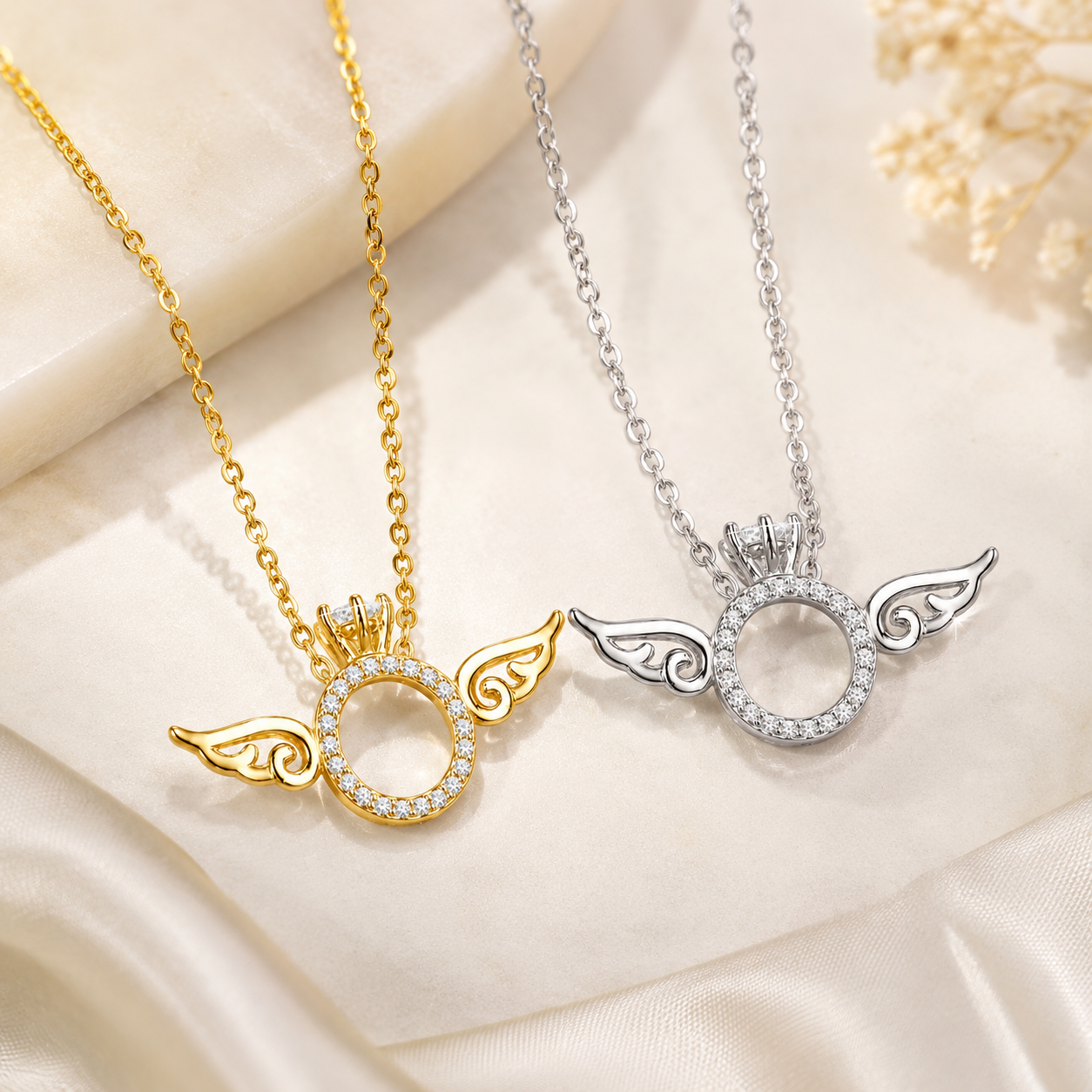 Sparkling CZ Angel Wing Necklace – 925 Sterling Silver Gift for Her