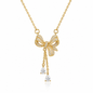 925 Sterling Silver Cubic Zirconia Bow Tassel Necklace – Elegant Dainty Pendant Jewelry for Women