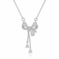 925 Sterling Silver Cubic Zirconia Bow Tassel Necklace – Elegant Dainty Pendant Jewelry for Women
