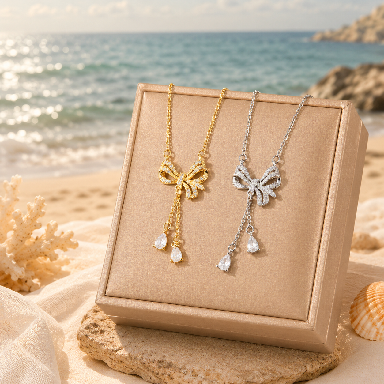 925 Sterling Silver Cubic Zirconia Bow Tassel Necklace – Elegant Dainty Pendant Jewelry for Women