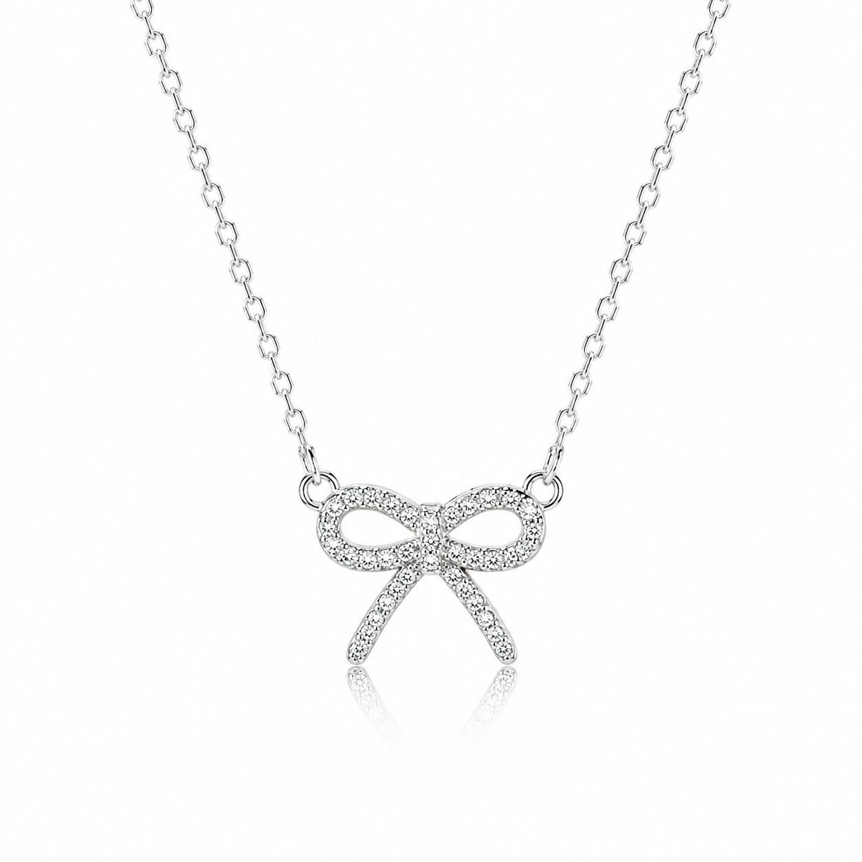 Sparkling Cubic Zirconia Bow Necklace – 18K Gold Plated 925 Sterling Silver