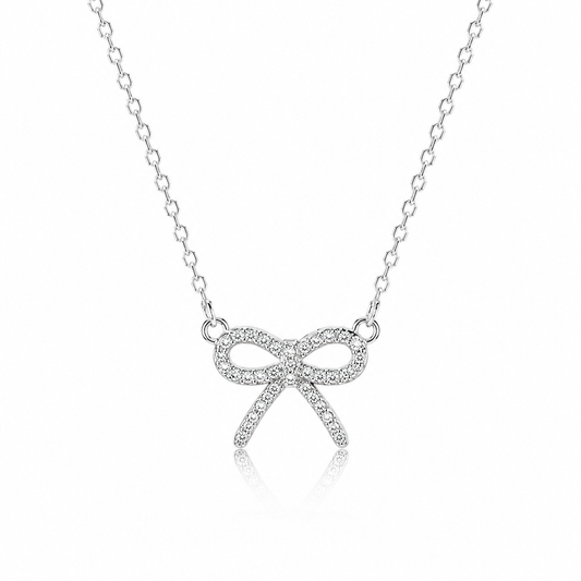 Sparkling Cubic Zirconia Bow Necklace – 18K Gold Plated 925 Sterling Silver