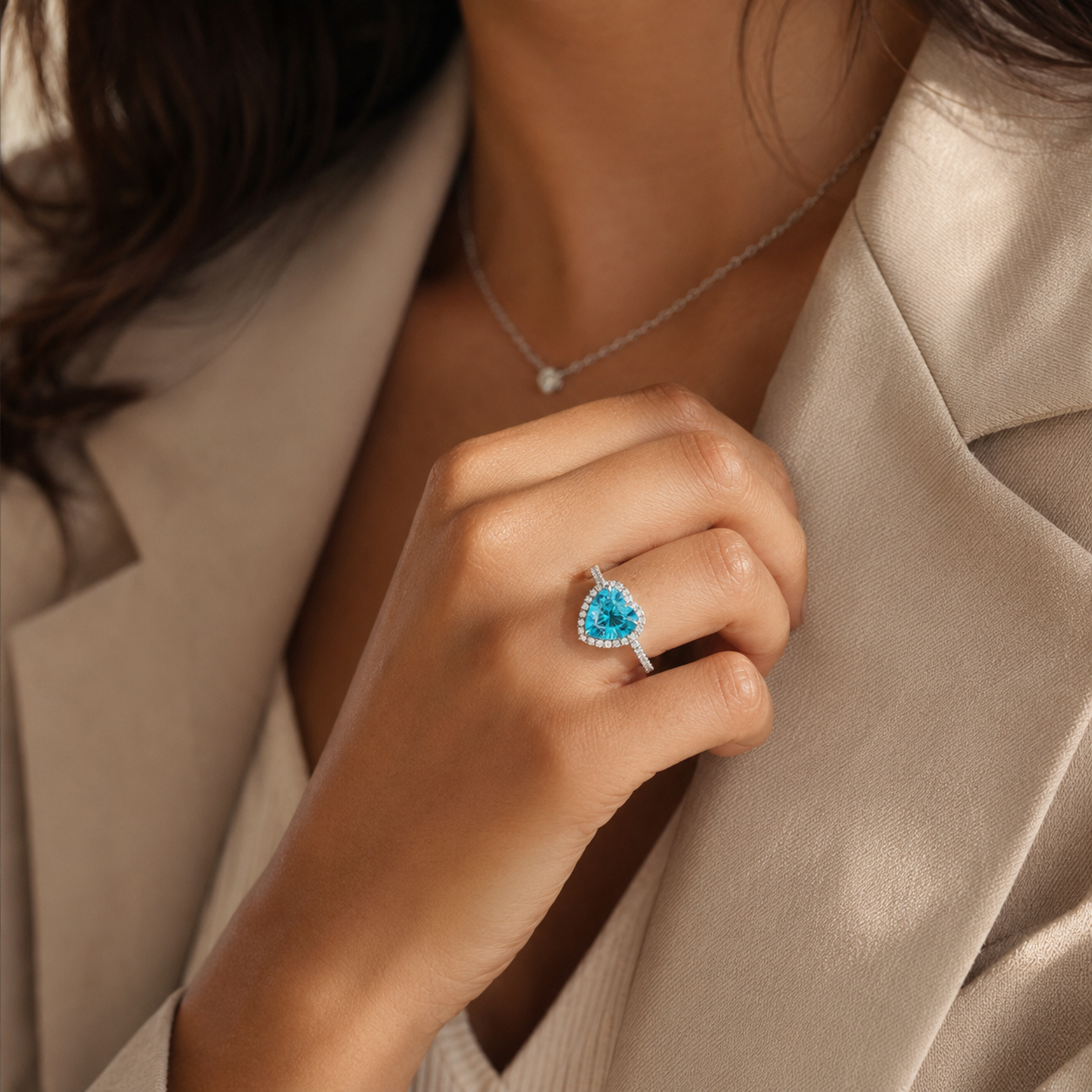 Luxury 925 Sterling Silver Blue Heart CZ Jewelry Set – Sparkling Heart Necklace, Earrings & Ring