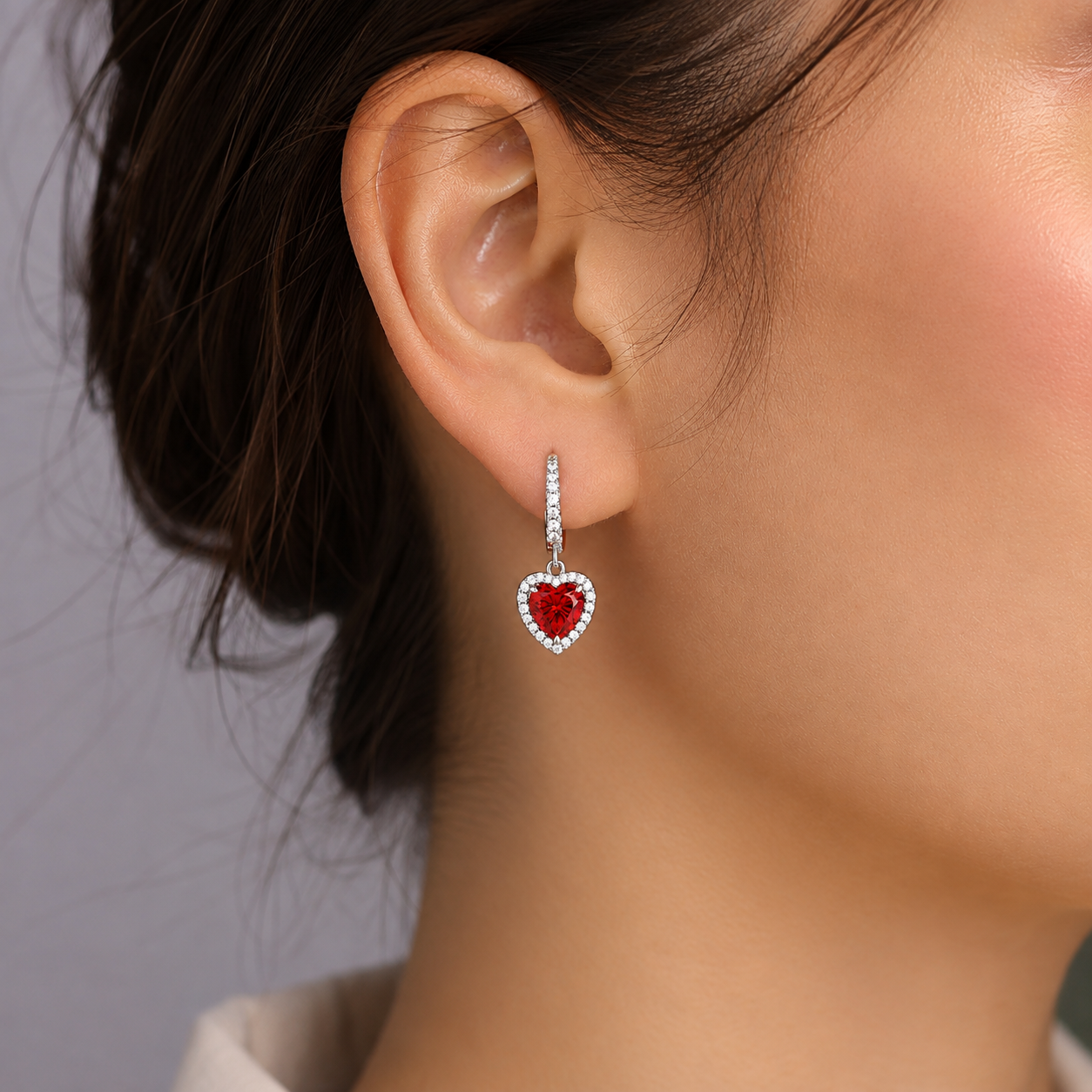 Luxury 3-Piece Red Heart Jewelry Set | S925 Sterling Silver CZ Ring Necklace Earrings