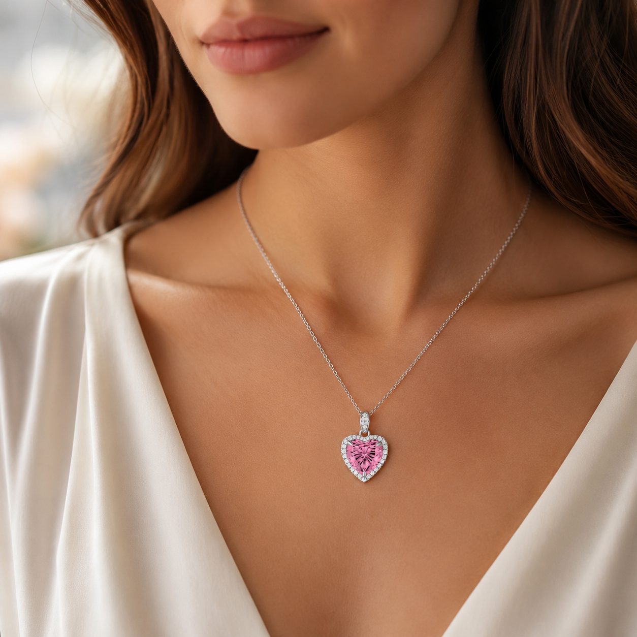 Luxury Pink Heart 3-Piece Jewelry Set in S925 Sterling Silver – Ring, Necklace & Earrings