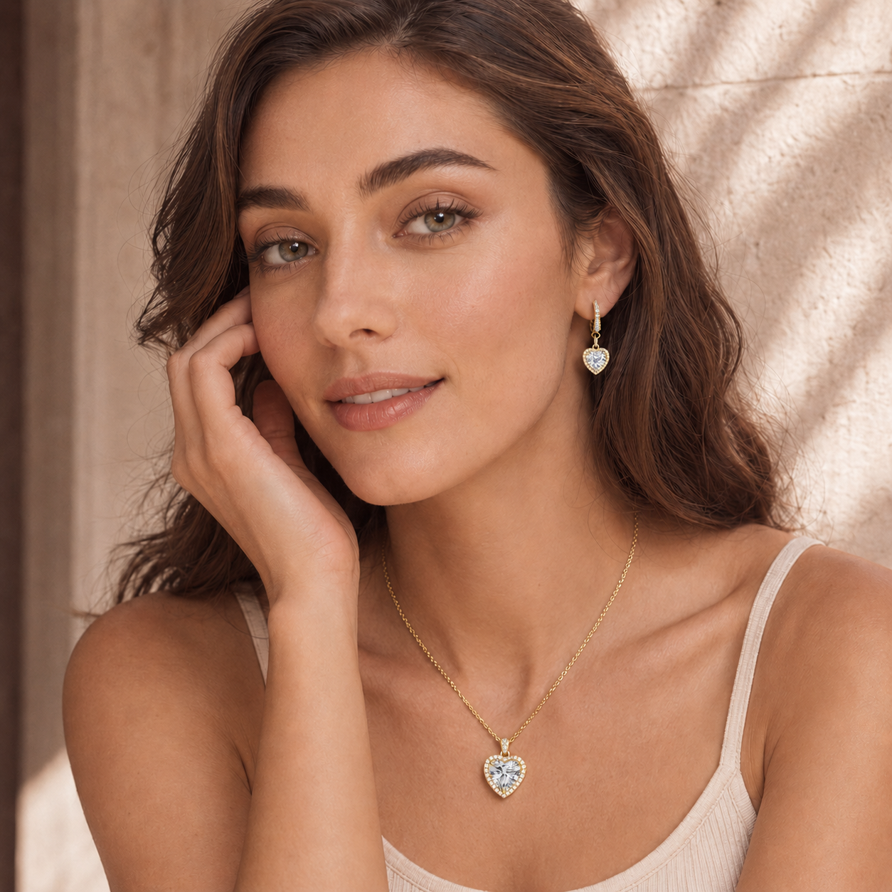 Luxury 3-Piece Heart Jewelry Set – 925 Sterling Silver Gold Plated Necklace, Ring & Earrings