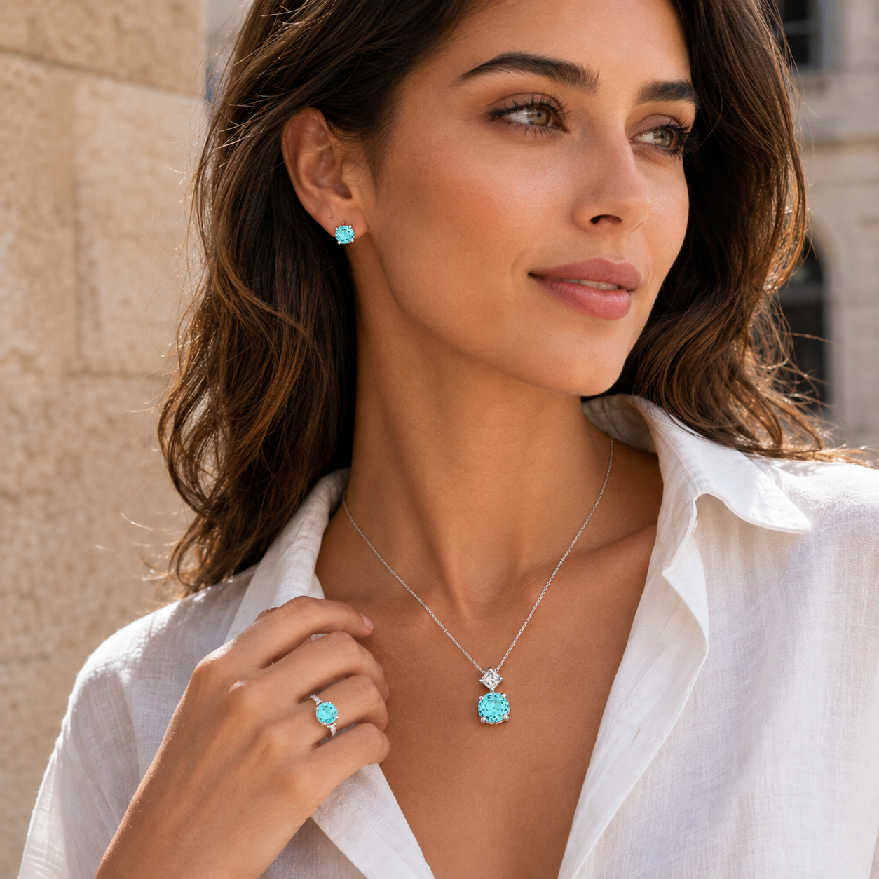 925 Sterling Silver Blue Zircon Jewelry Set – Ring, Necklace & Earrings Gift Set for Women