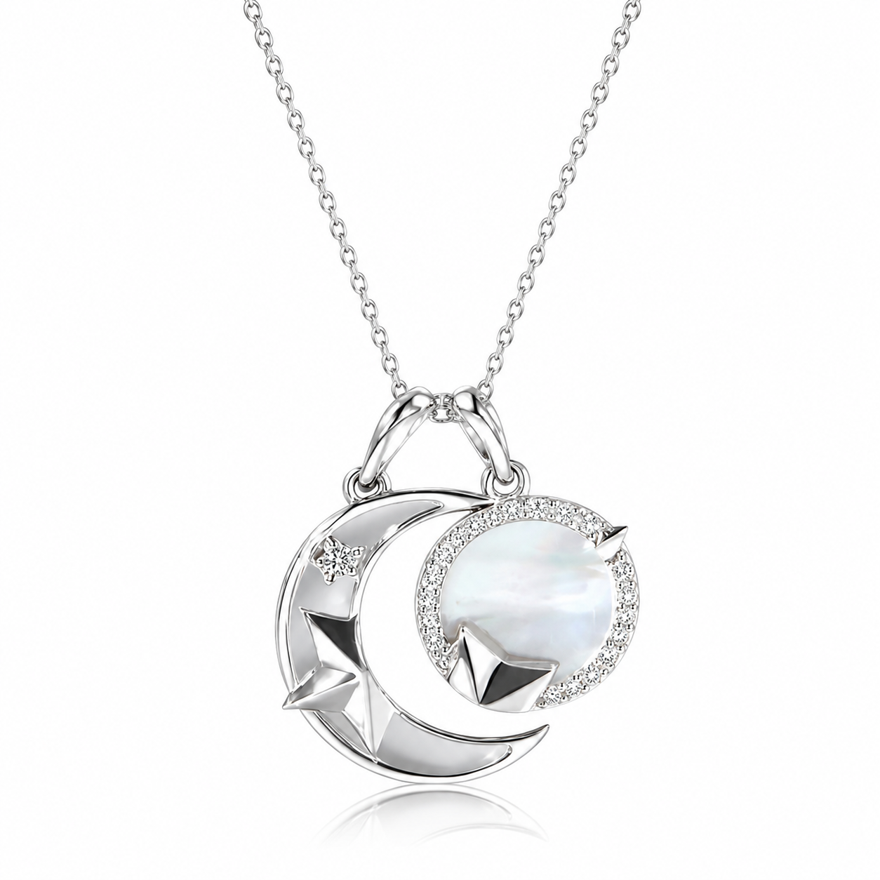 925 Silver ZirconiaDouble Chain Couple Necklace Set – Matching Moon & Star Pendant Necklaces for Him and Her