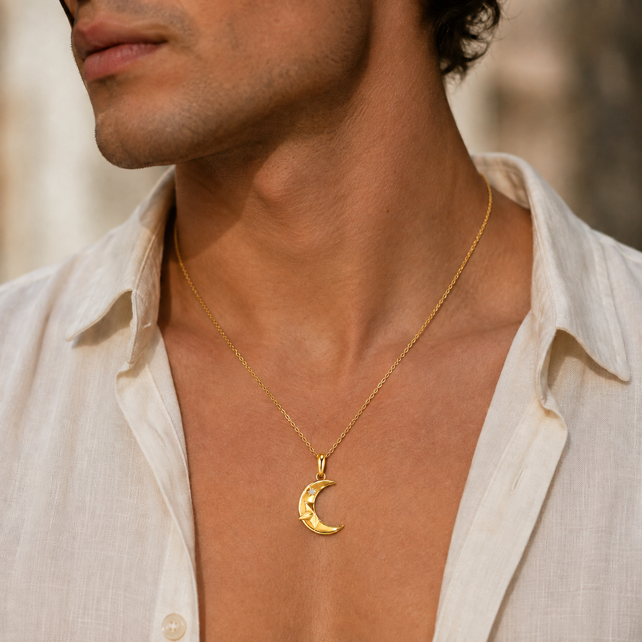 925 Silver ZirconiaDouble Chain Couple Necklace Set – Matching Moon & Star Pendant Necklaces for Him and Her