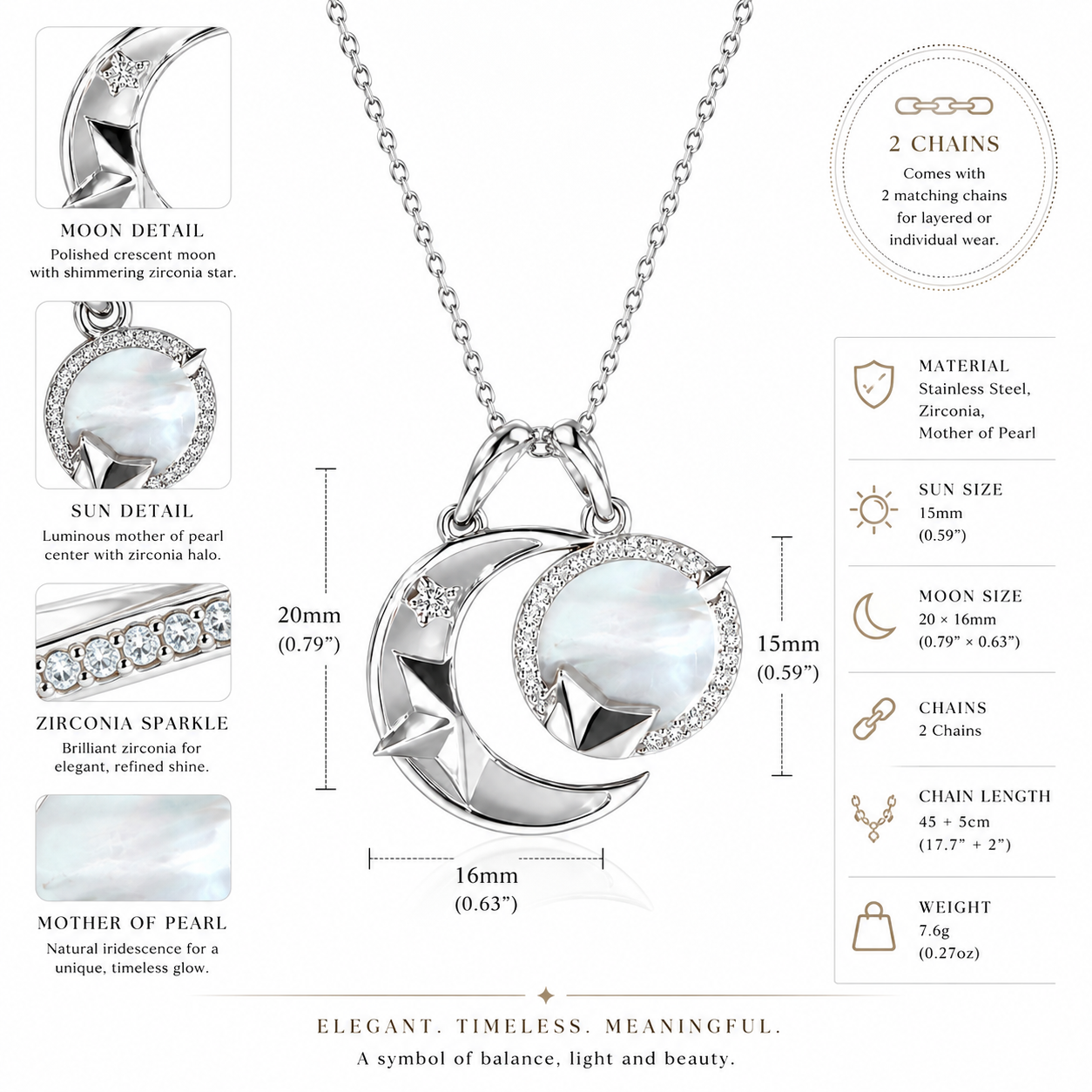 925 Silver ZirconiaDouble Chain Couple Necklace Set – Matching Moon & Star Pendant Necklaces for Him and Her