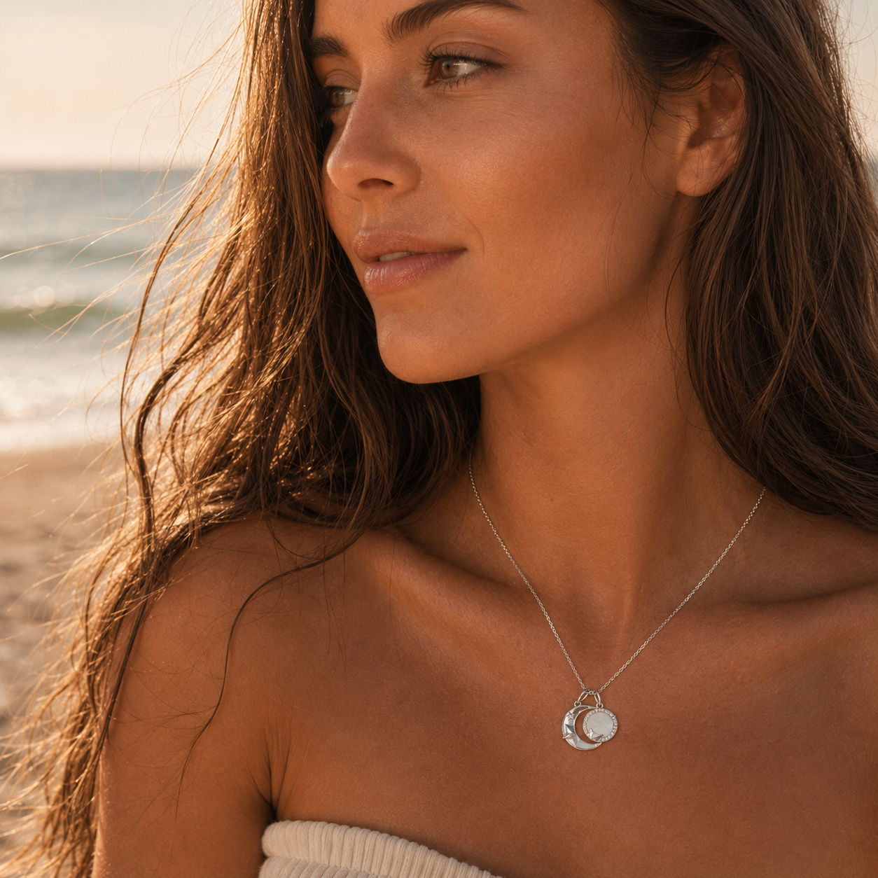925 Silver ZirconiaDouble Chain Couple Necklace Set – Matching Moon & Star Pendant Necklaces for Him and Her