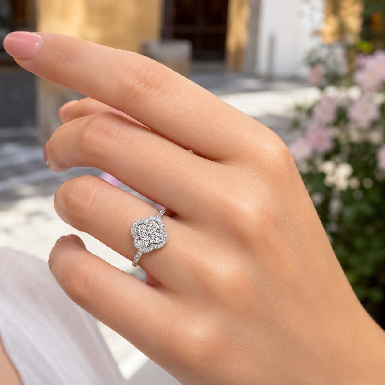 925 Sterling Silver Clover Flower Cubic Zirconia Ring for Women | Elegant Statement Jewelry