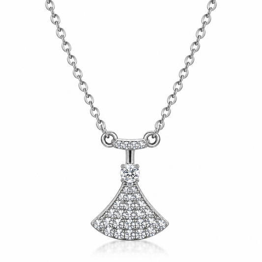 Elegant Fan Pendant Necklace for Women – 925 Sterling Silver Cubic Zirconia Jewelry