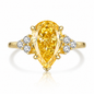 925 Sterling Silver Pear Cut Yellow Cubic Zirconia Ring for Women – Gold Tone Statement Engagement Ring