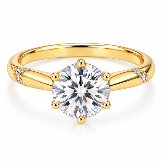 925 Sterling Silver Round Cut Cubic Zirconia Solitaire Ring for Women – Gold Tone Engagement & Promise Ring