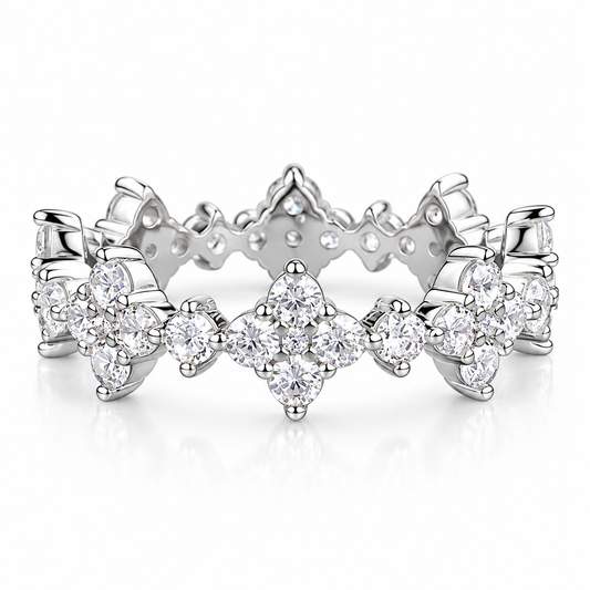 925 Sterling Silver Floral Cluster Eternity Ring for Women – Sparkling Cubic Zirconia Band
