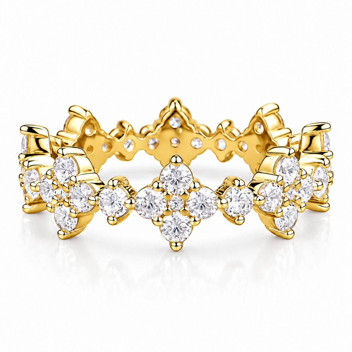 925 Sterling Silver Floral Cluster Eternity Ring for Women – Sparkling Cubic Zirconia Band