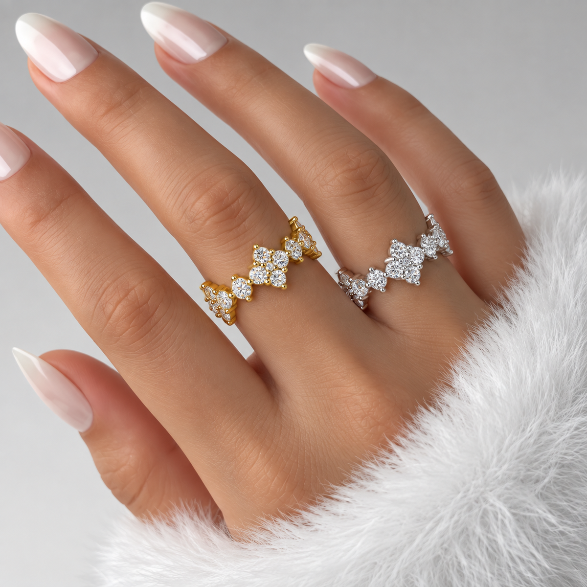 925 Sterling Silver Floral Cluster Eternity Ring for Women – Sparkling Cubic Zirconia Band