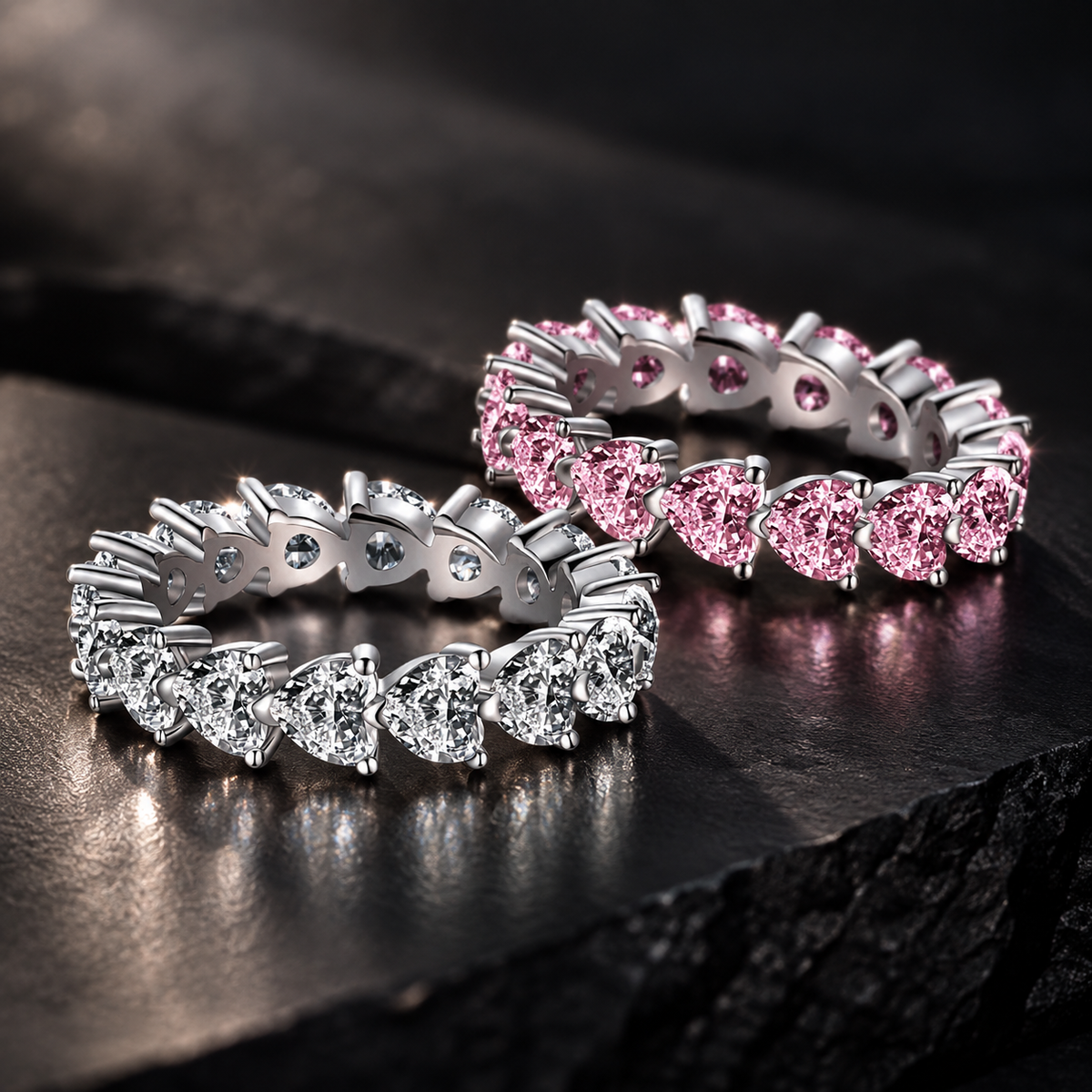925 Sterling Silver Heart Cut Eternity Ring – Sparkling Cubic Zirconia Band for Women