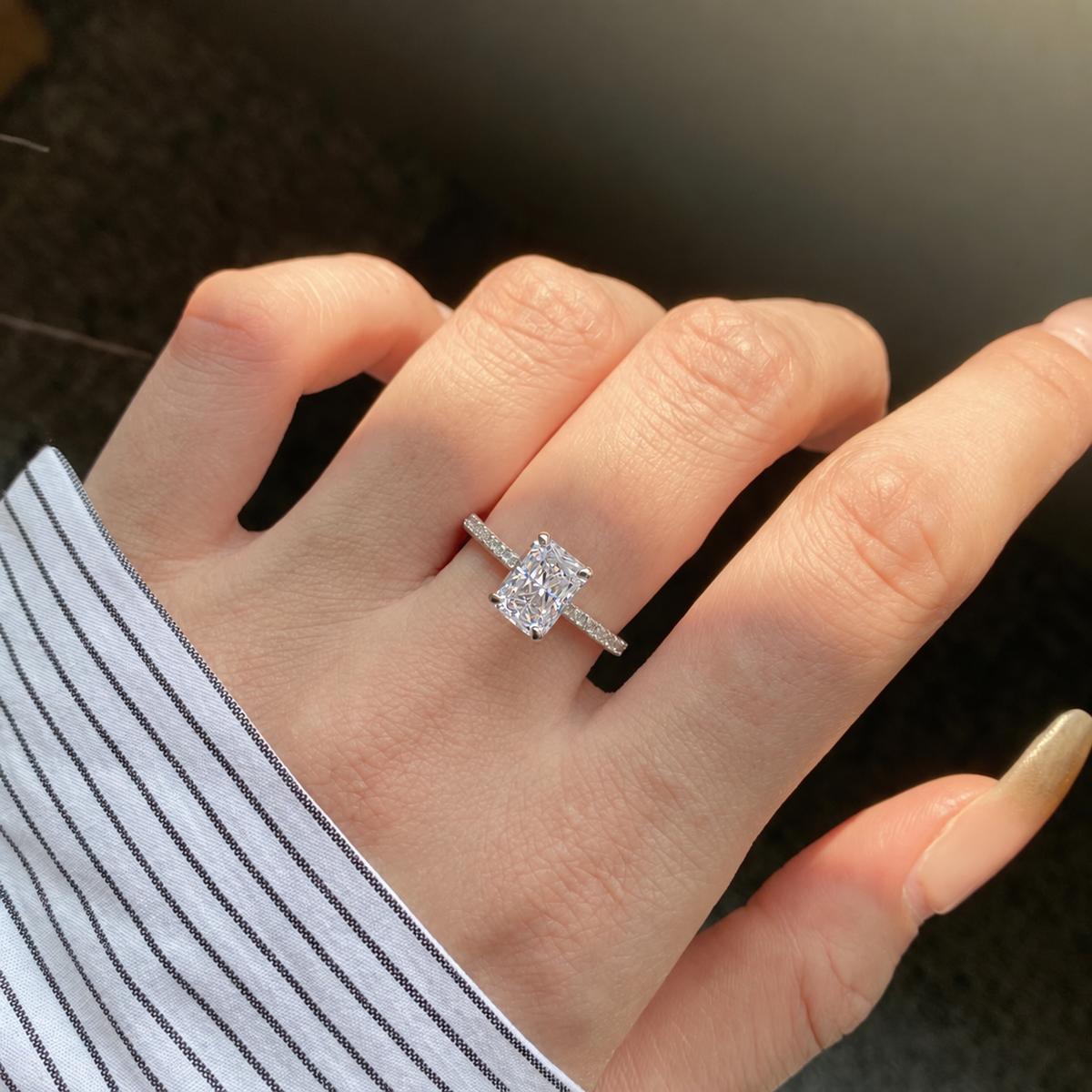 925 Sterling Silver Radiant Cut Cubic Zirconia Ring for Women – Gold & Silver Pavé Band