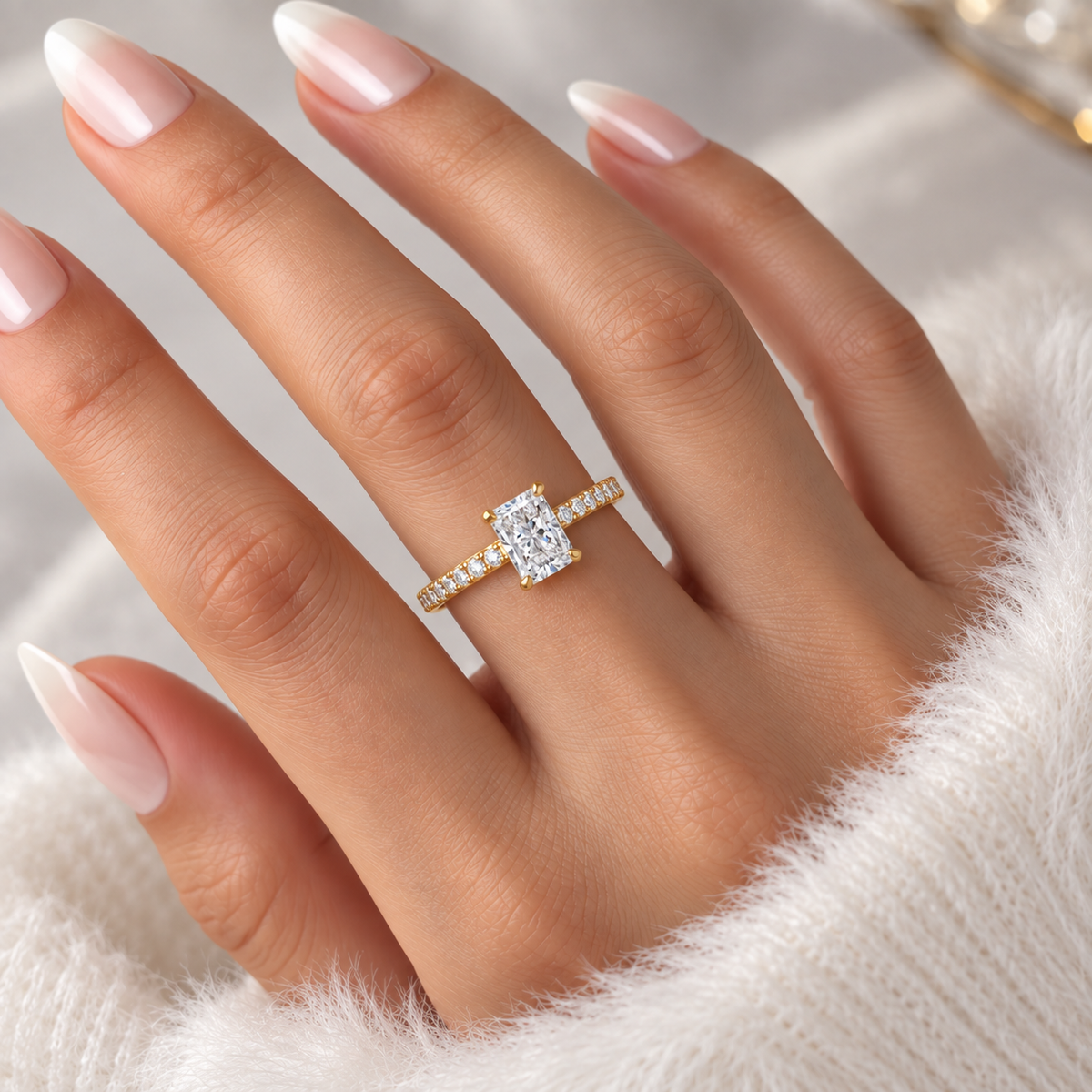 925 Sterling Silver Radiant Cut Cubic Zirconia Ring for Women – Gold & Silver Pavé Band