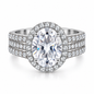 925 Sterling Silver Oval Cut Cubic Zirconia Halo Engagement Ring for Women – Classic Pavé Solitaire Style