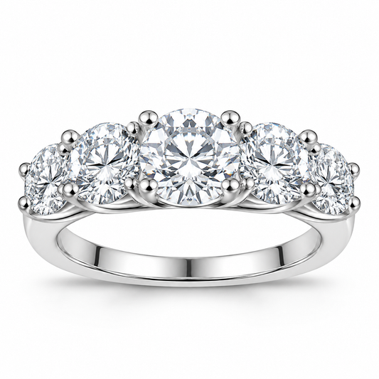925 Sterling Silver Five Stone Cubic Zirconia Anniversary Ring for Women – Classic Channel Set Eternity Band