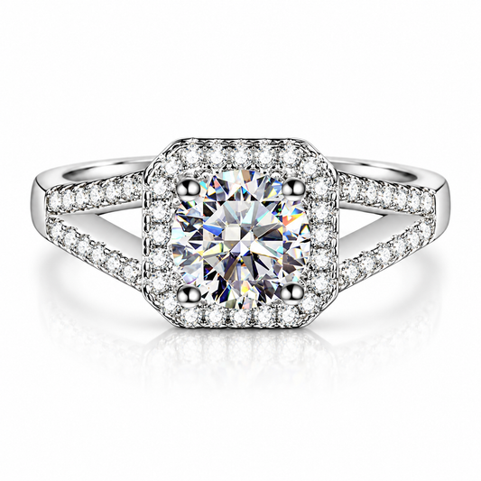 925 Sterling Silver Square Halo Cubic Zirconia Engagement Ring for Women – Princess Cut Style Split Shank Promise Ring