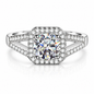 925 Sterling Silver Square Halo Cubic Zirconia Engagement Ring for Women – Princess Cut Style Split Shank Promise Ring