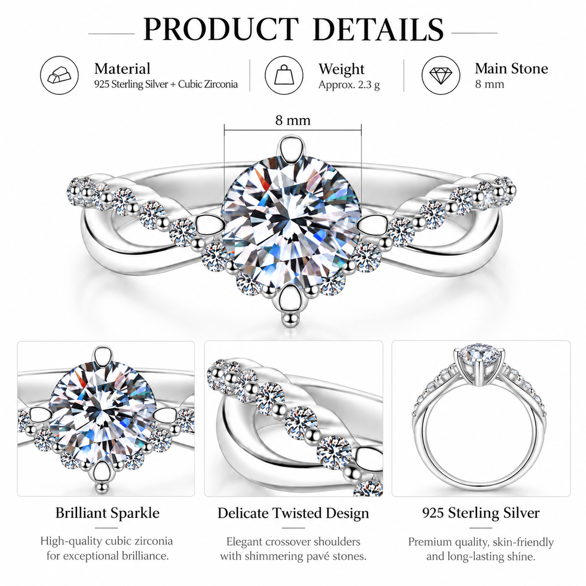 925 Sterling Silver Round Cut Cubic Zirconia Solitaire Ring for Women – Minimalist Engagement & Promise Ring
